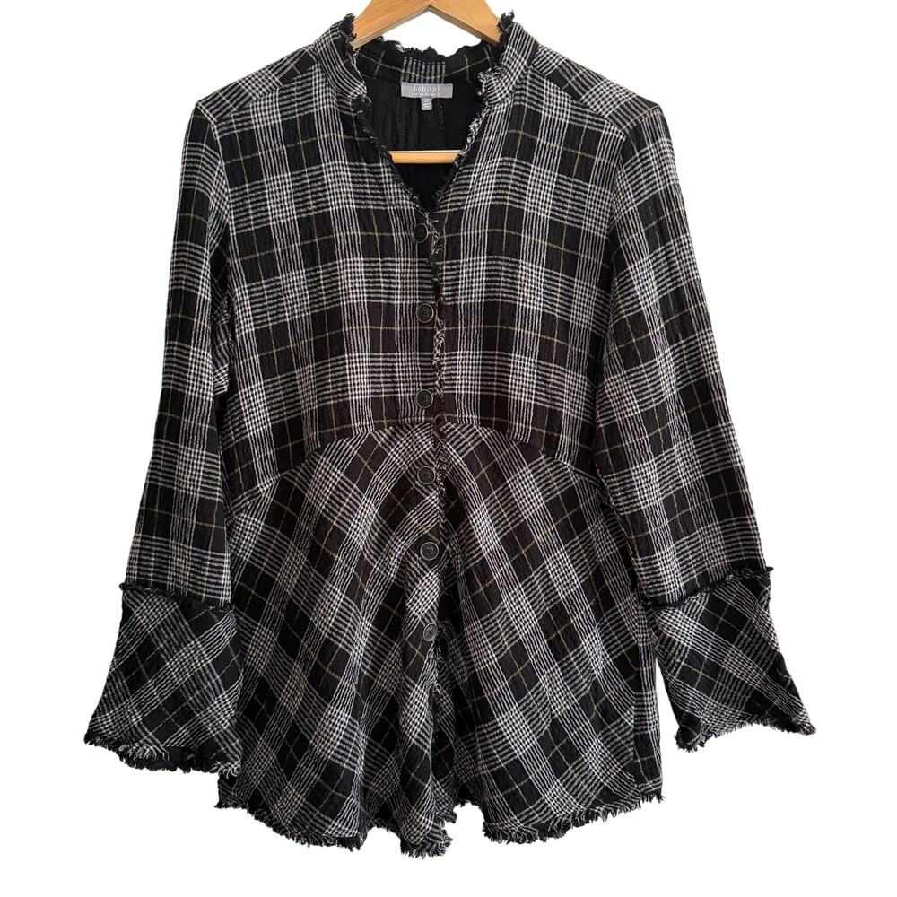 HABITAT | Black and White Plaid Gauze Button down Chunky Sleeve Top Extra Small